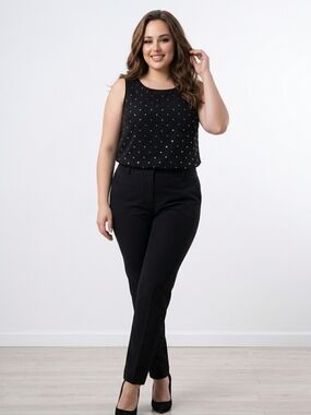 NWT Dressbarn's roz & ALI Black Sequin & Bead Decorated Sleeveless Top Sz 1X